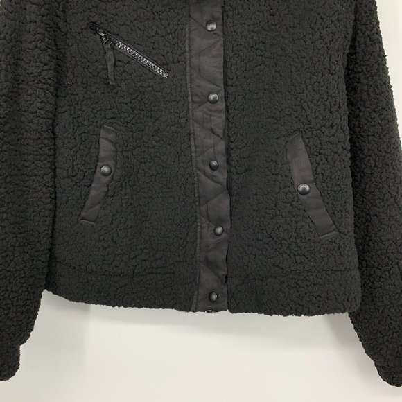 Blank NYC Jacket Black High Collar Sherpa SOFT Button Snap - Picture 9 of 11